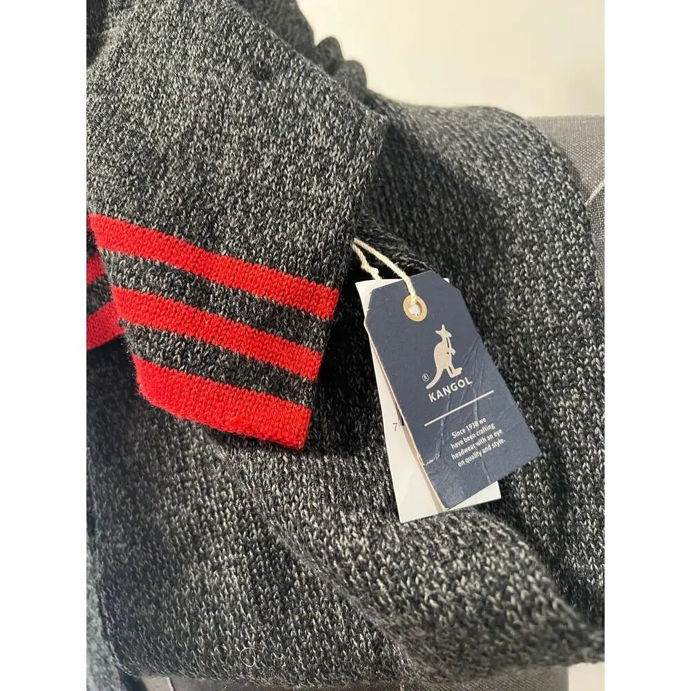 NEW Kangol Winter Scarf Wool Blend Gray w Red Stripes Thick Knit 74